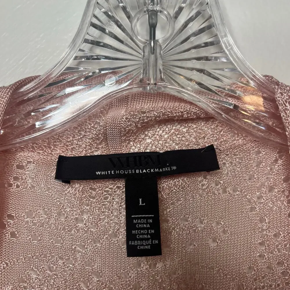 White House Black Market Pink Open Knit Cardigan  Drape Front Lightweight Sz L - Picture 2 of 7